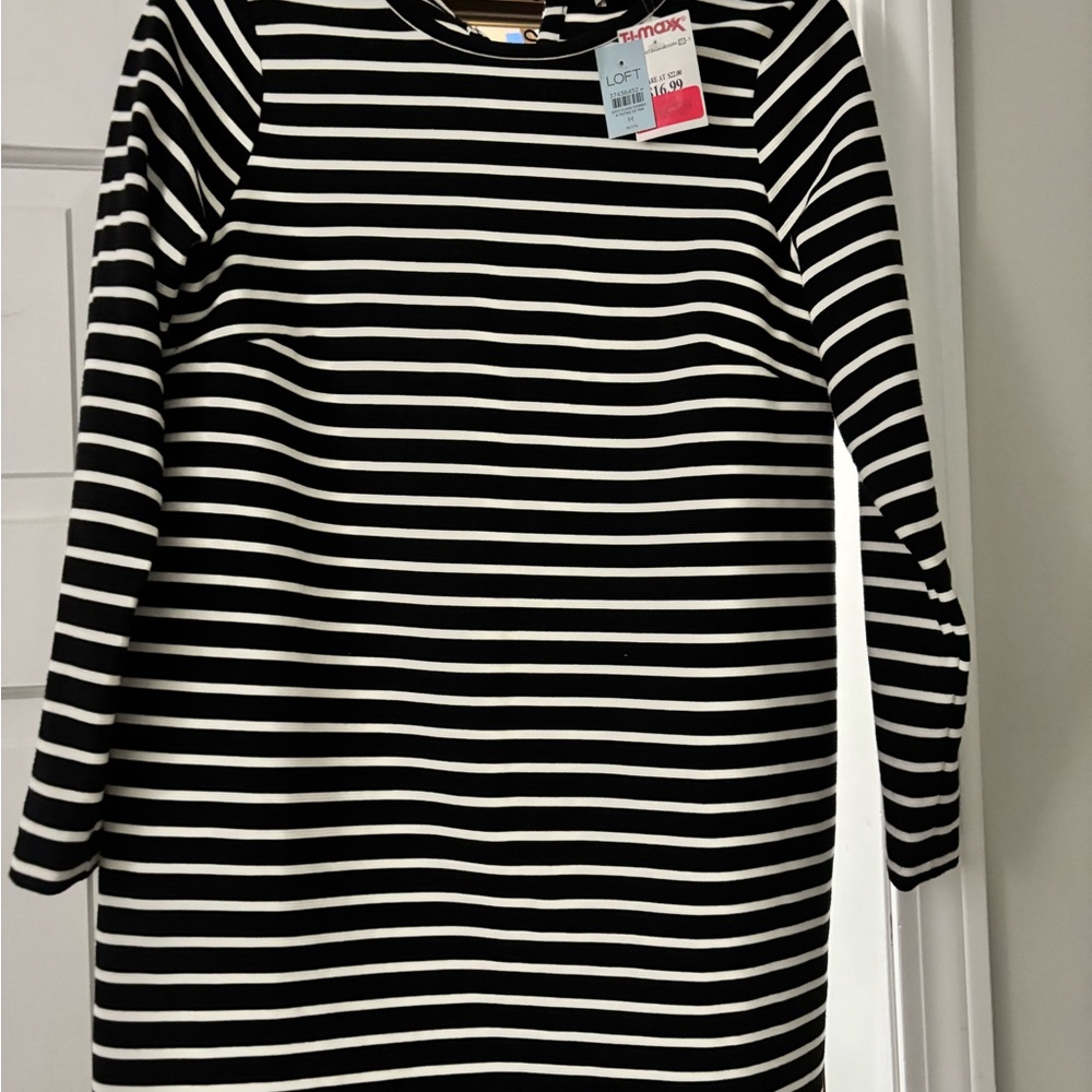 LOFT Black and White Long Sleeve Dress